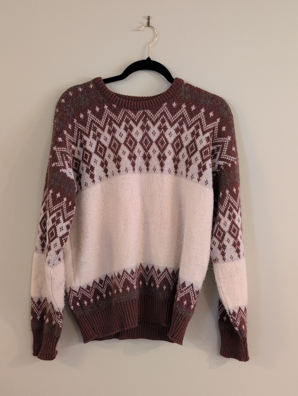 Tundra Fair Isle Crewneck Sweater in Dusty Rose and Cream
